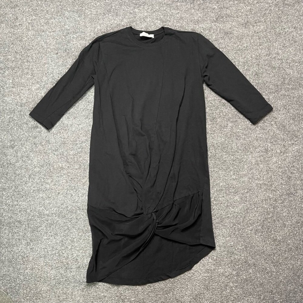 Zara Trafaluc Womens T Shirt Dress Black Twist Front Mini Crew Neck 3/4 Sleeve S - Picture 1 of 7